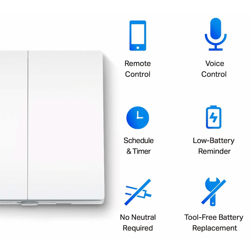Tapo Smart Home TP-Link Tapo S220 Smart 868mhz Light Switch 2-Gang 1-Way, No Neutral Required