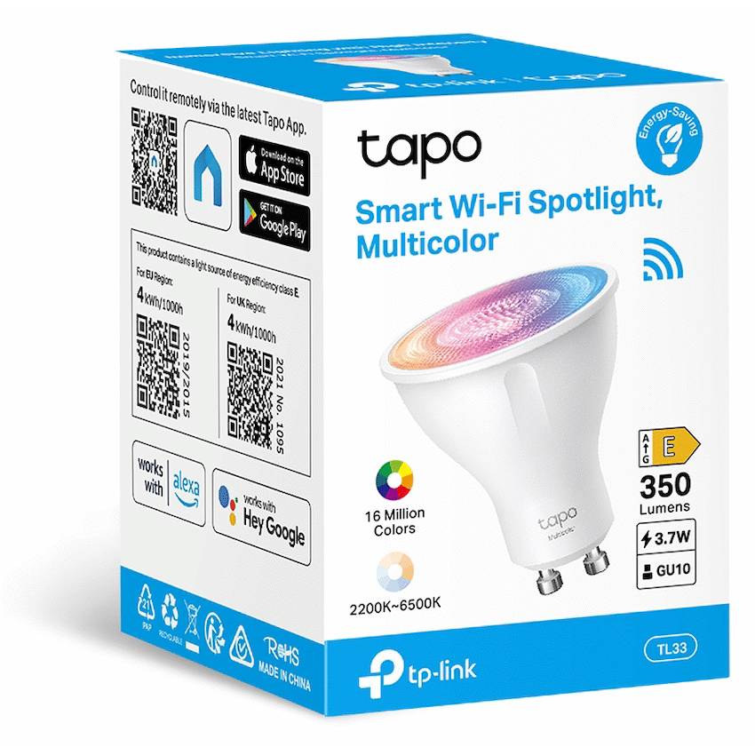Tapo Smart Home TP-Link Tapo TL33 3.7W Smart Wi-Fi Multicolour, Dimmable, GU10