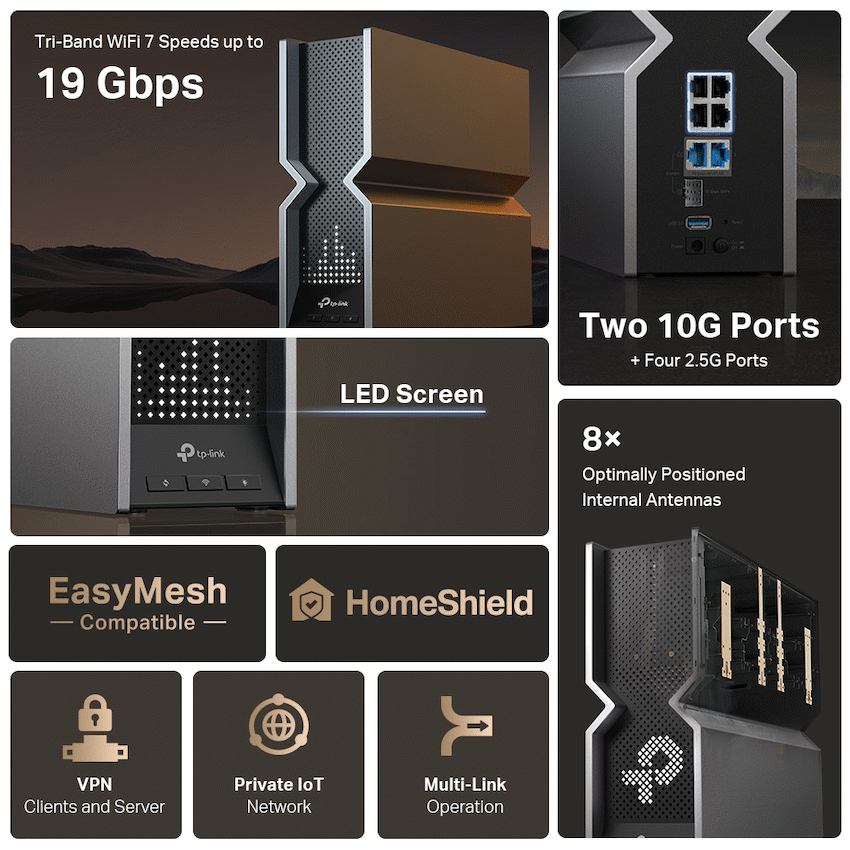 TP-Link Networking TP-Link Archer BE800 BE19000 Tri-Band Wi-Fi 7 Router