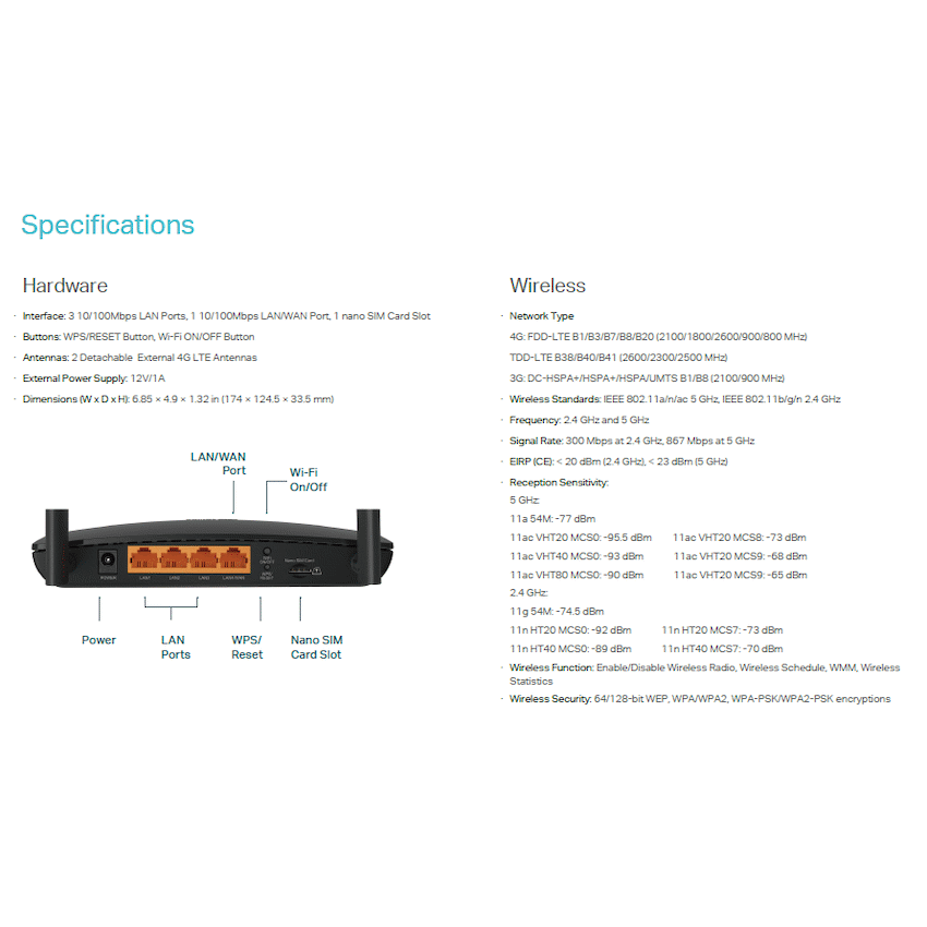 TP-Link Networking TP-Link Archer MR400 AC1200 Wireless Dual-Band 4G LTE Router