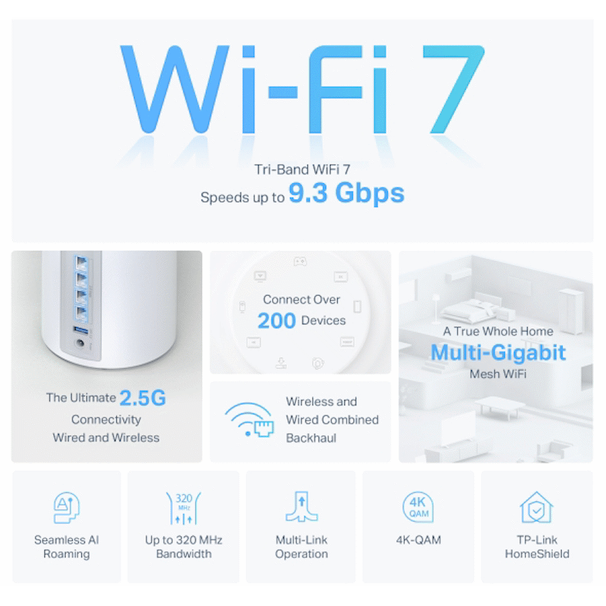 TP-Link Networking TP-Link Deco BE65 (1 Pack) BE9300 Whole Home Mesh Wi-Fi 7 System