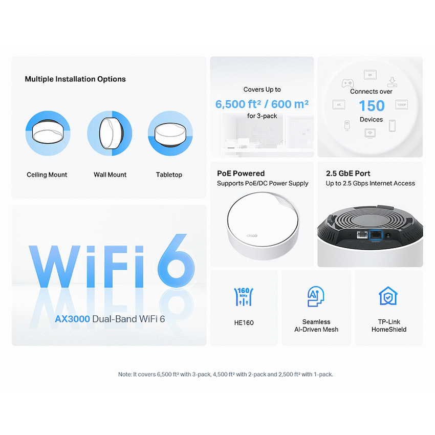 TP-Link Networking TP-Link Deco X50-POE (1-Pack) AX3000 Whole Home Mesh Wi-Fi 6 System with PoE