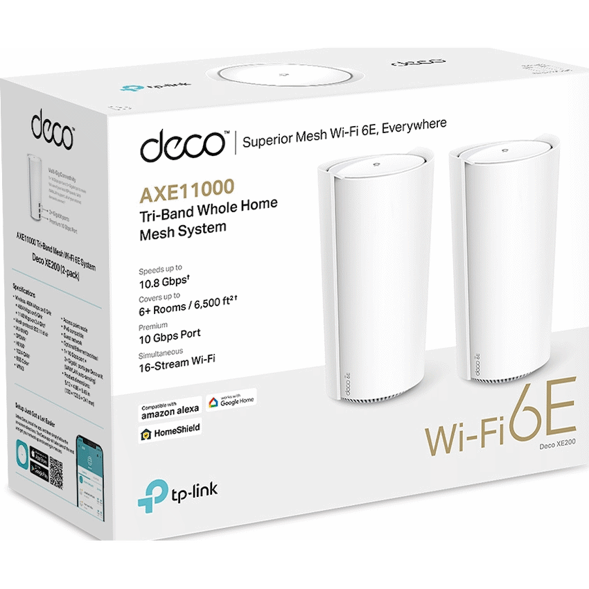 TP-Link Networking TP-Link Deco XE200 (2-Pack) AXE11000 Whole Home Mesh Wi-Fi 6E System (Tri-Band)