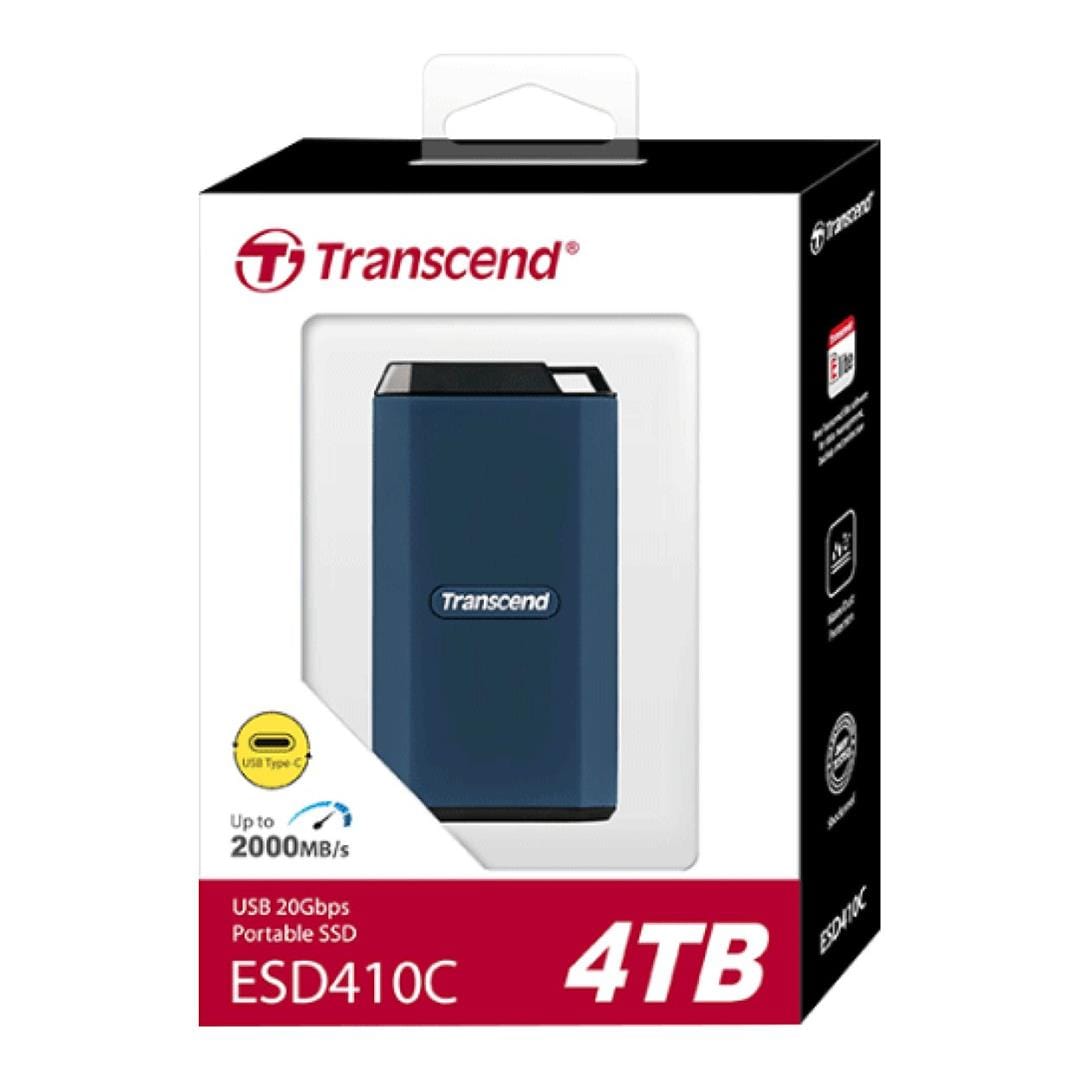 TRANSCEND 4TB ESD410C USB3.2 TYPE C (USB 20Gbps) & A IPX5 Water Resistant & Rugged PORTABLE SSD. R/W up to 2000MB/s