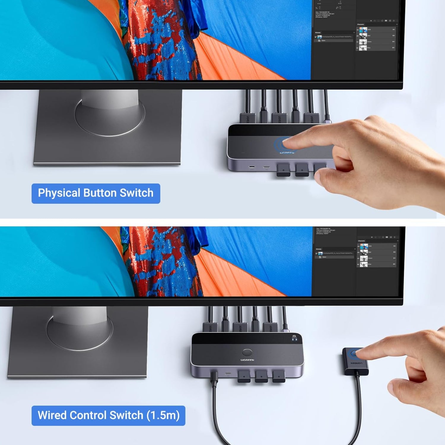 Ugreen UGREEN 4K@60Hz HDMI KVM Switch (2 In 1 Out)-Grey