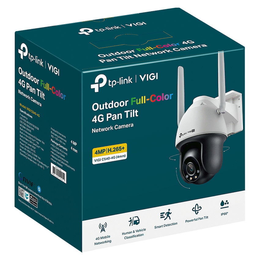 VIGI Networking TP-Link Vigi C540-4G 4MP 4mm Outdoor Full-Color 4G PT Network Camera