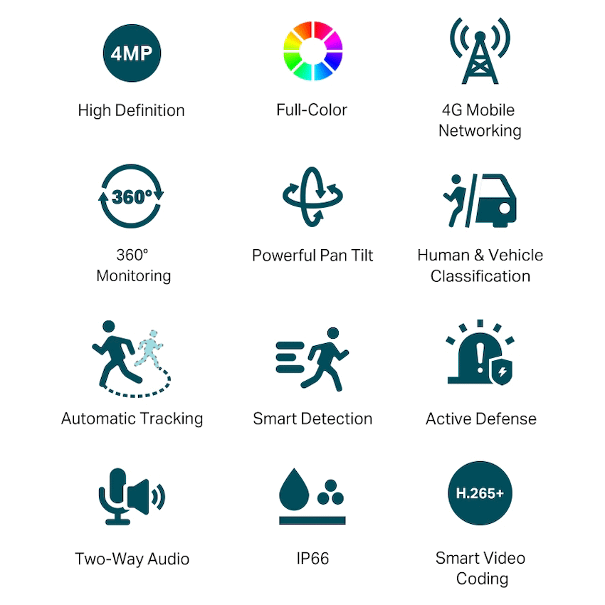 VIGI Networking TP-Link Vigi C540-4G 4MP 4mm Outdoor Full-Color 4G PT Network Camera