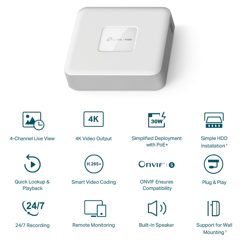 VIGI Networking TP-Link Vigi NVR1104H-4P 4 Channel PoE Network Video Recorder