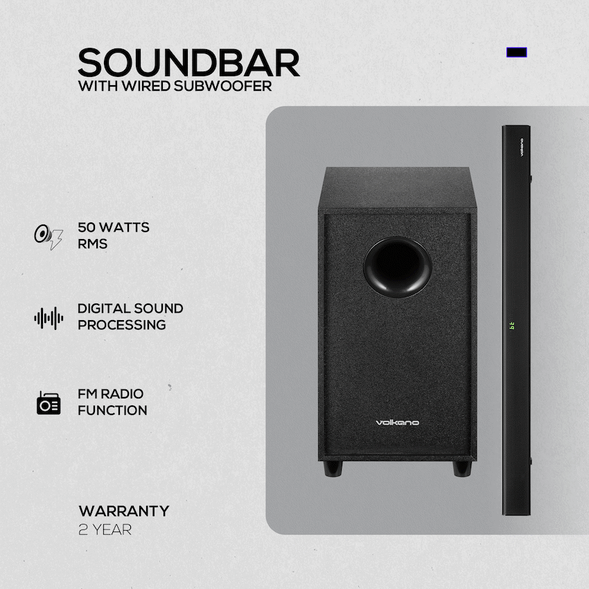 Volkano Audio Volkano Cascade 50w Soundbar + Wired Subwoofer - Black