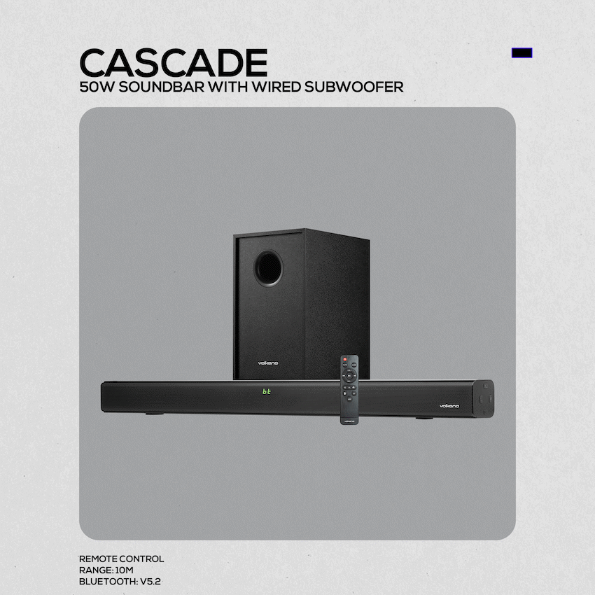 Volkano Audio Volkano Cascade 50w Soundbar + Wired Subwoofer - Black