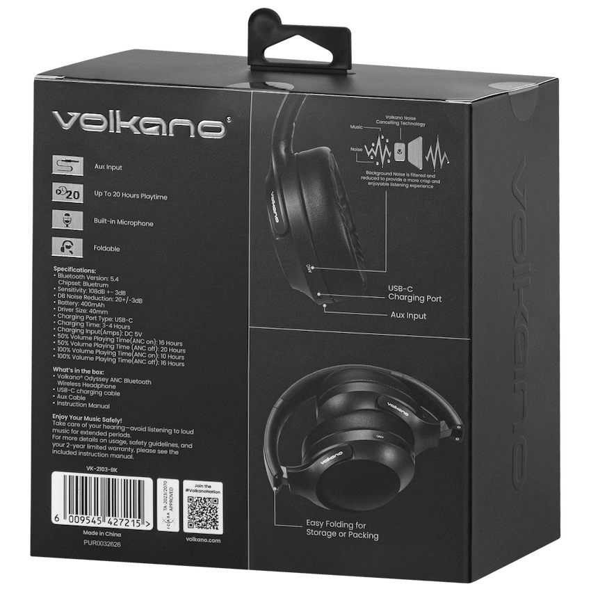 Volkano Audio Volkano Odyssey ANC Bluetooth Wireless Headphone - Black