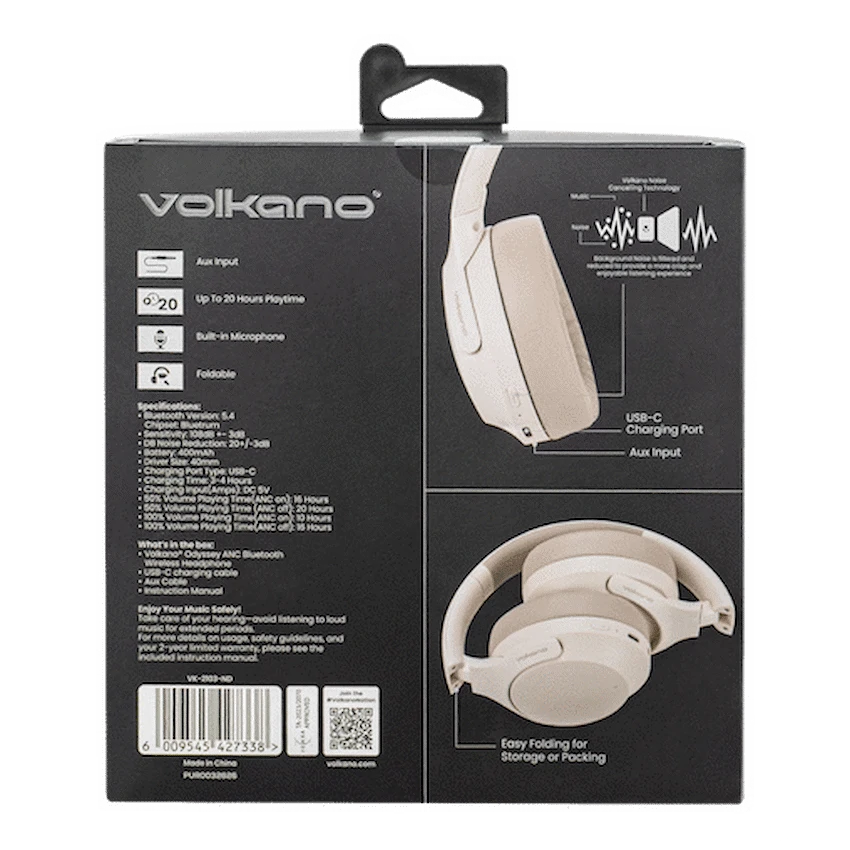 Volkano Audio Volkano Odyssey ANC Bluetooth Wireless Headphone - Nude