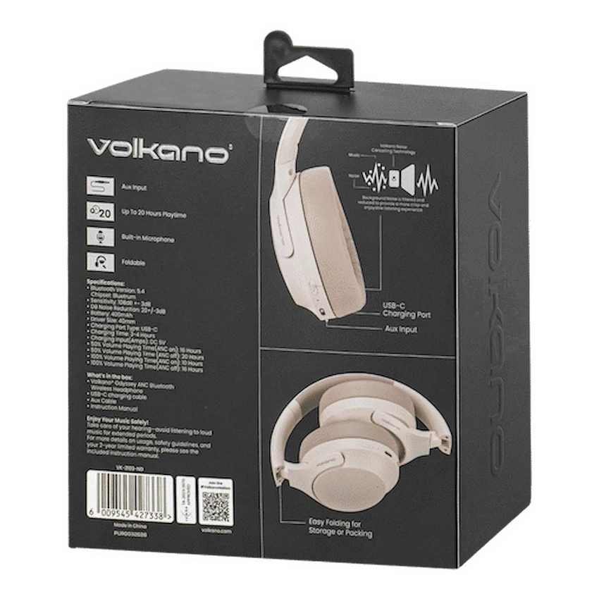 Volkano Audio Volkano Odyssey ANC Bluetooth Wireless Headphone - Nude