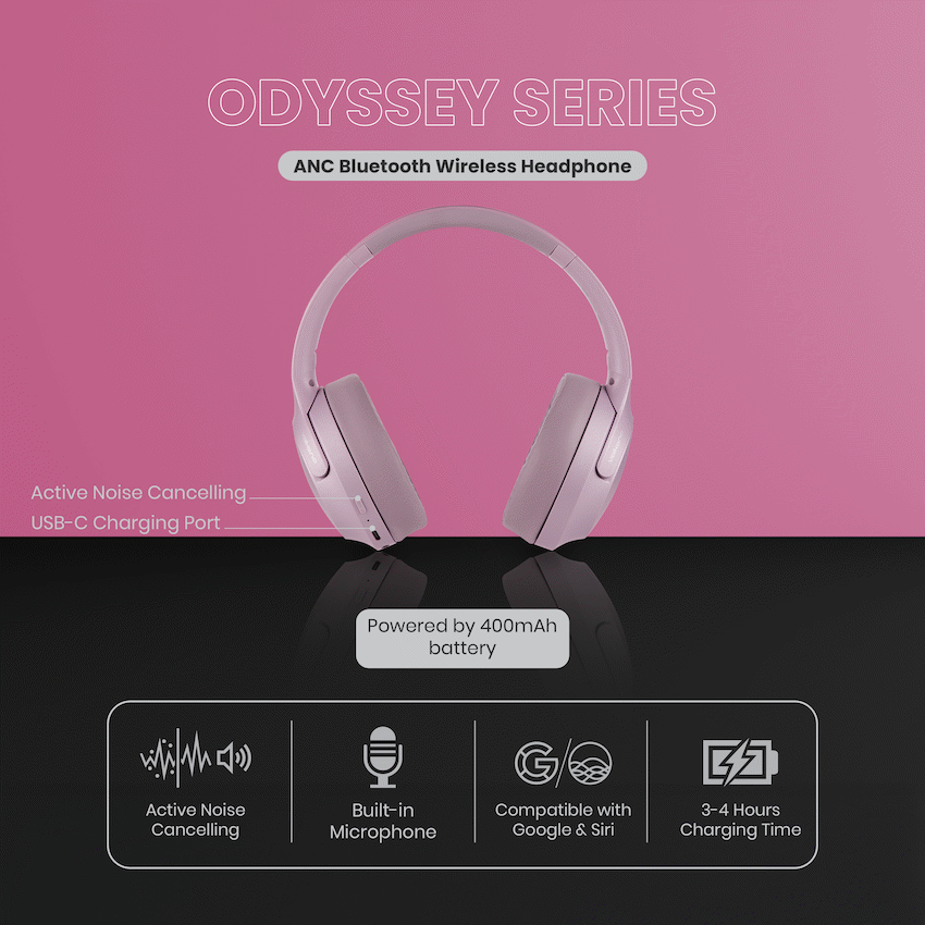 Volkano Audio Volkano Odyssey ANC Bluetooth Wireless Headphone - Rose Gold
