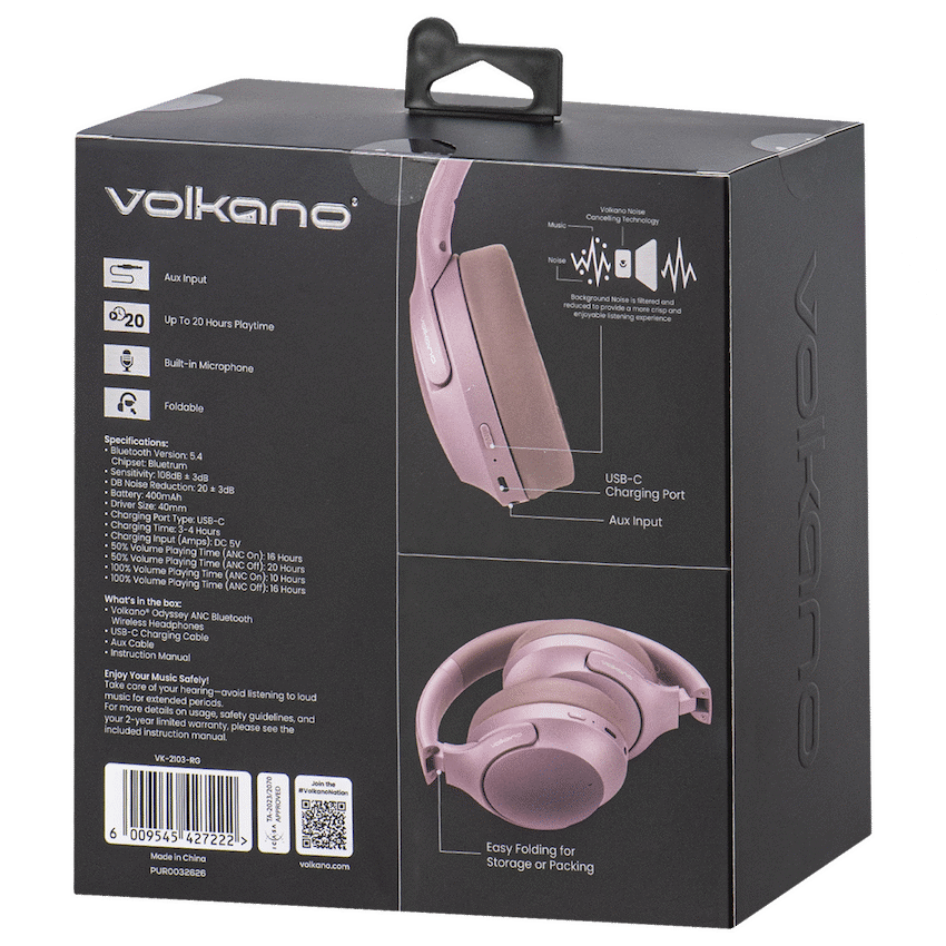 Volkano Audio Volkano Odyssey ANC Bluetooth Wireless Headphone - Rose Gold