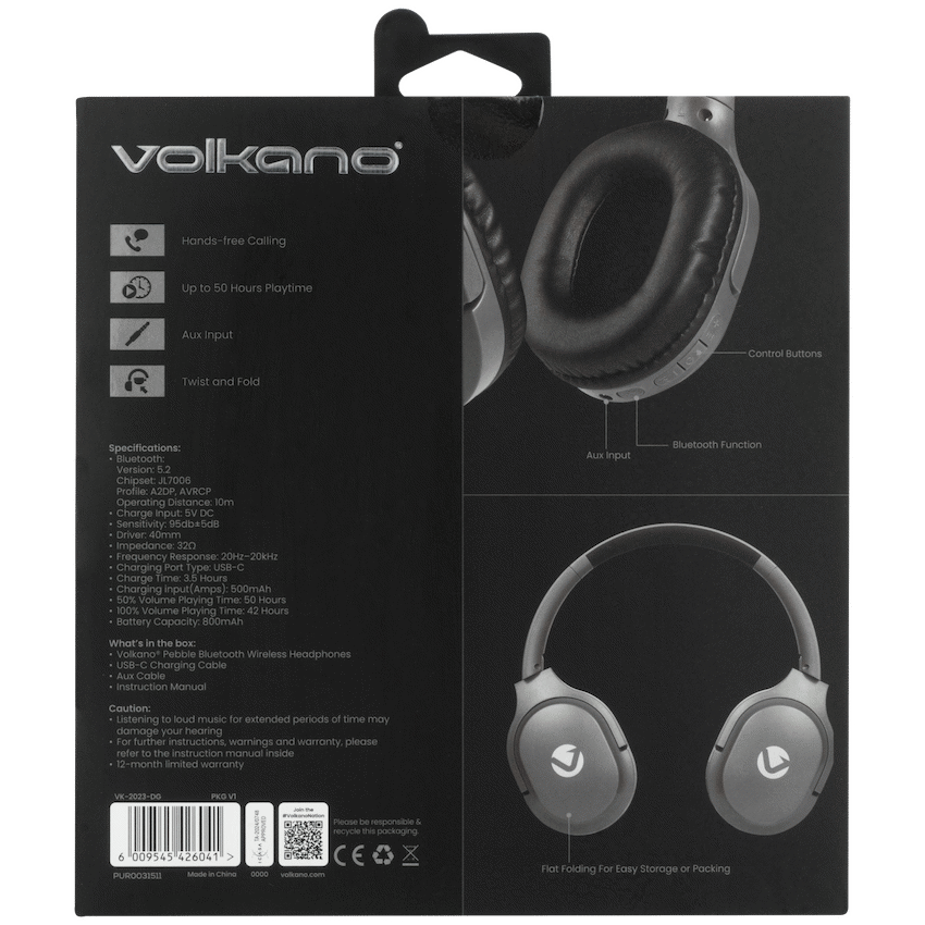 Volkano Audio Volkano Pebble Series Bluetooth Headphones - Dark Grey