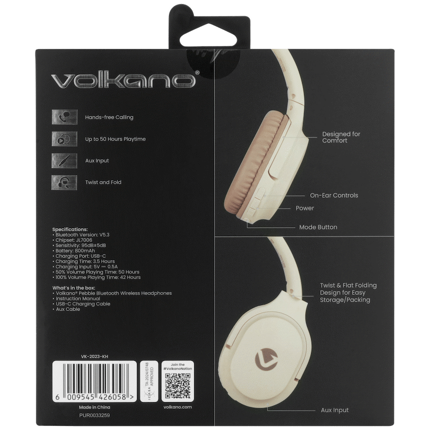 Volkano Audio Volkano Pebble Series Bluetooth Headphones - Khaki