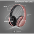 Volkano Audio Volkano Phonic Series Bluetooth Full-Size Headphones - Rose Gold