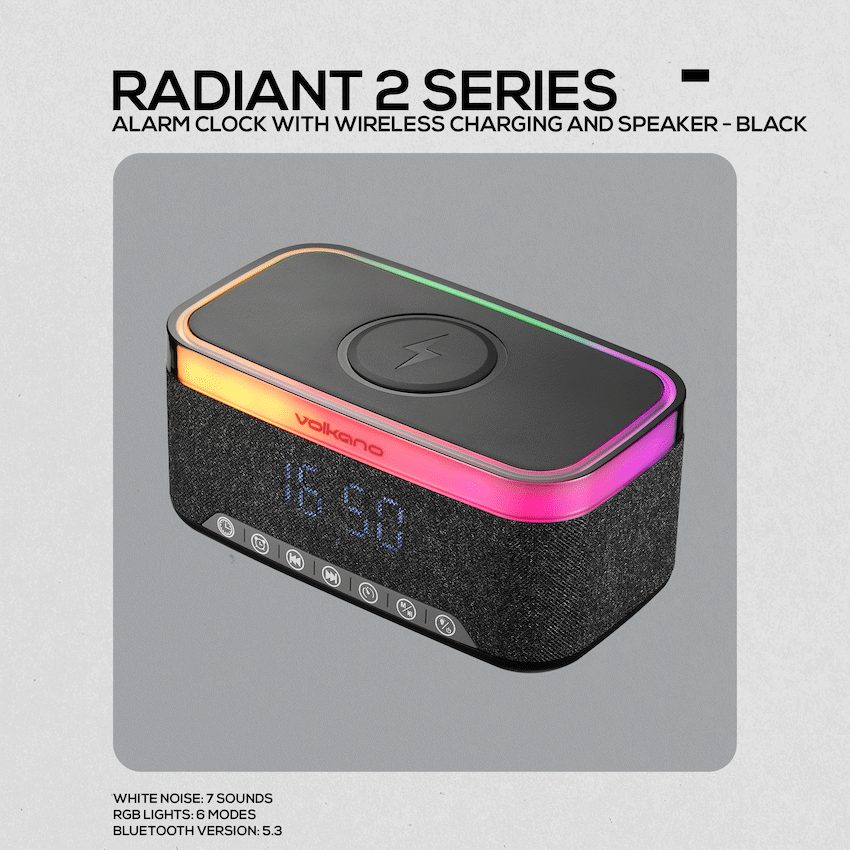 Volkano Audio Volkano Radiant 2 Alarm Clock with Wireless Charging and Speaker - Black