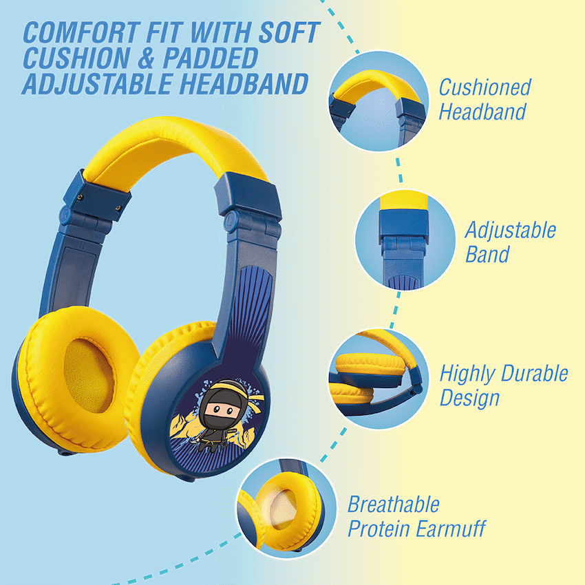 Volkano Audio Volkano Sidekick Series Wired Kiddies Headphones with Share Port - Yellow/Blue