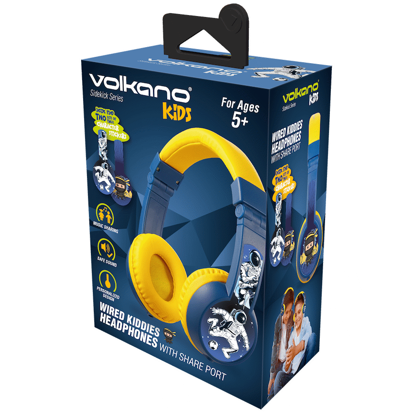 Volkano Audio Volkano Sidekick Series Wired Kiddies Headphones with Share Port - Yellow/Blue