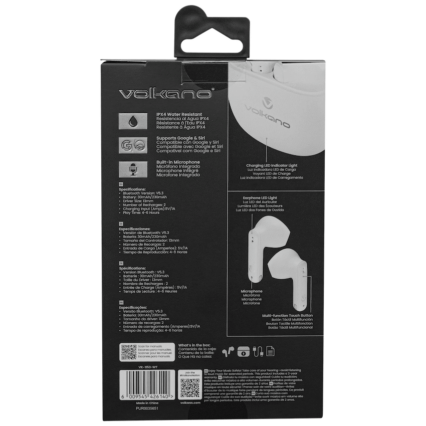 Volkano Audio Volkano Sleek Series TWS Earphones - White