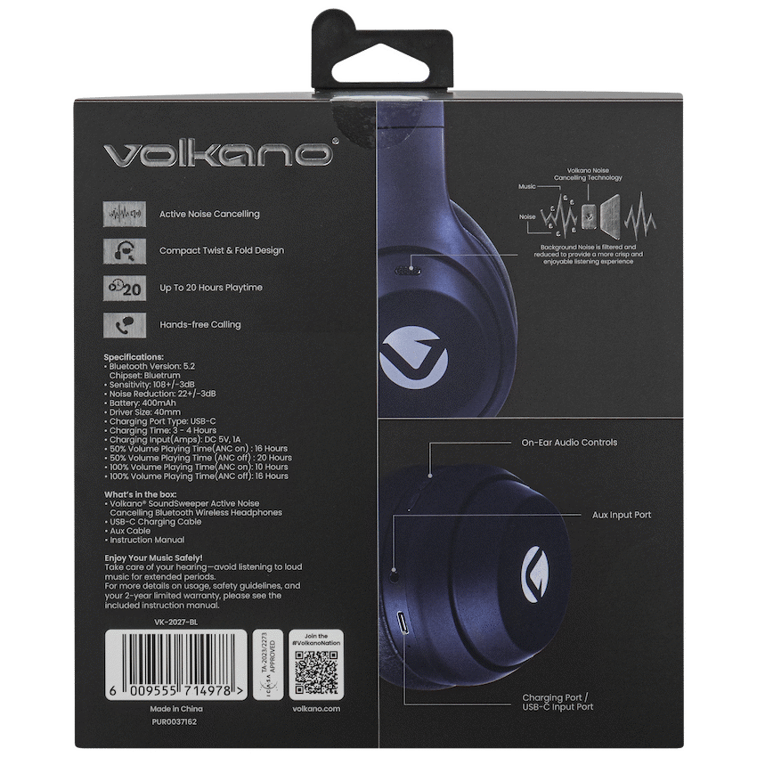 Volkano Audio Volkano SoundSweeper Series Active Noise Cancelling bluetooth Headphones - Blue