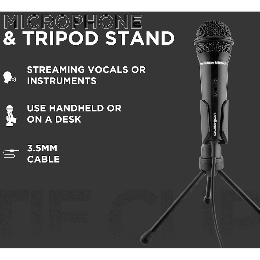 Volkano Audio Volkano Stream Vocal Microphone with Tripod, Aux