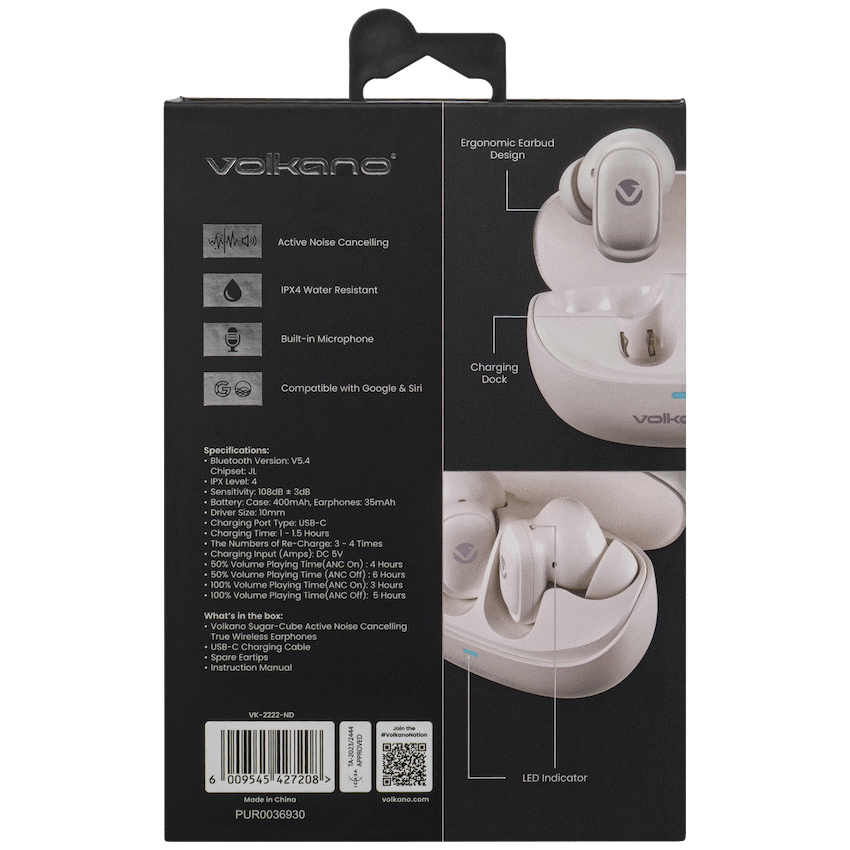 Volkano Audio Volkano Sugar-Cube Active Noise-Cancelling True Wireless Earphones - Nude