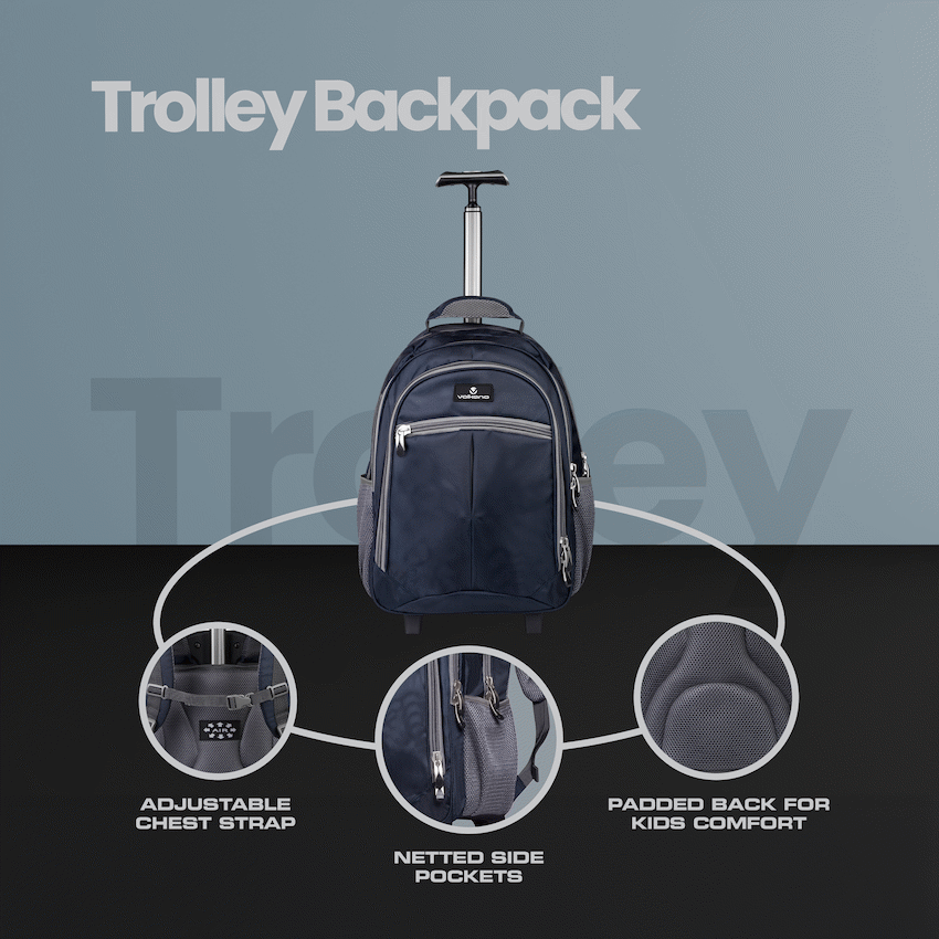 Volkano Bags Volkano Orthopaedic Trolley Backpack 35l - Navy/Grey