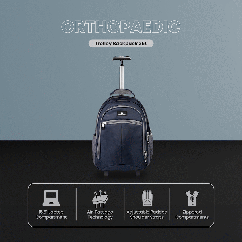 Volkano Bags Volkano Orthopaedic Trolley Backpack 35l - Navy/Grey