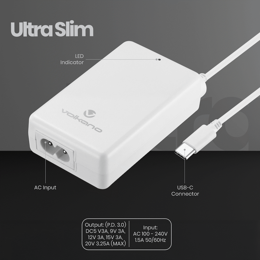 Volkano Computer Accessories Volkano Brio Traveller Compact 65w GaN Laptop Charger