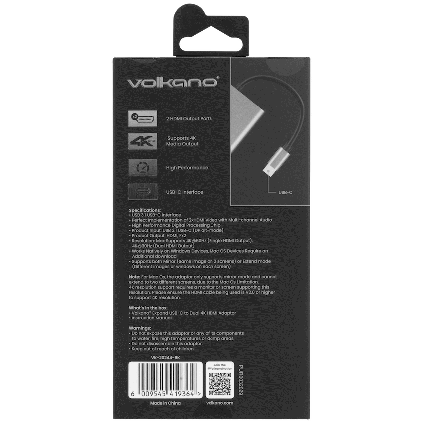 Volkano Computer Accessories Volkano Expand Series USB-C to Dual 4K HDMI Adaptor