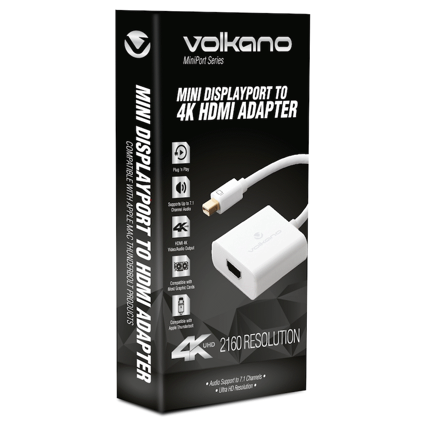 Volkano Computer Accessories Volkano MiniPort Series Mini DisplayPort to 4K HDMI Converter 10cm - White