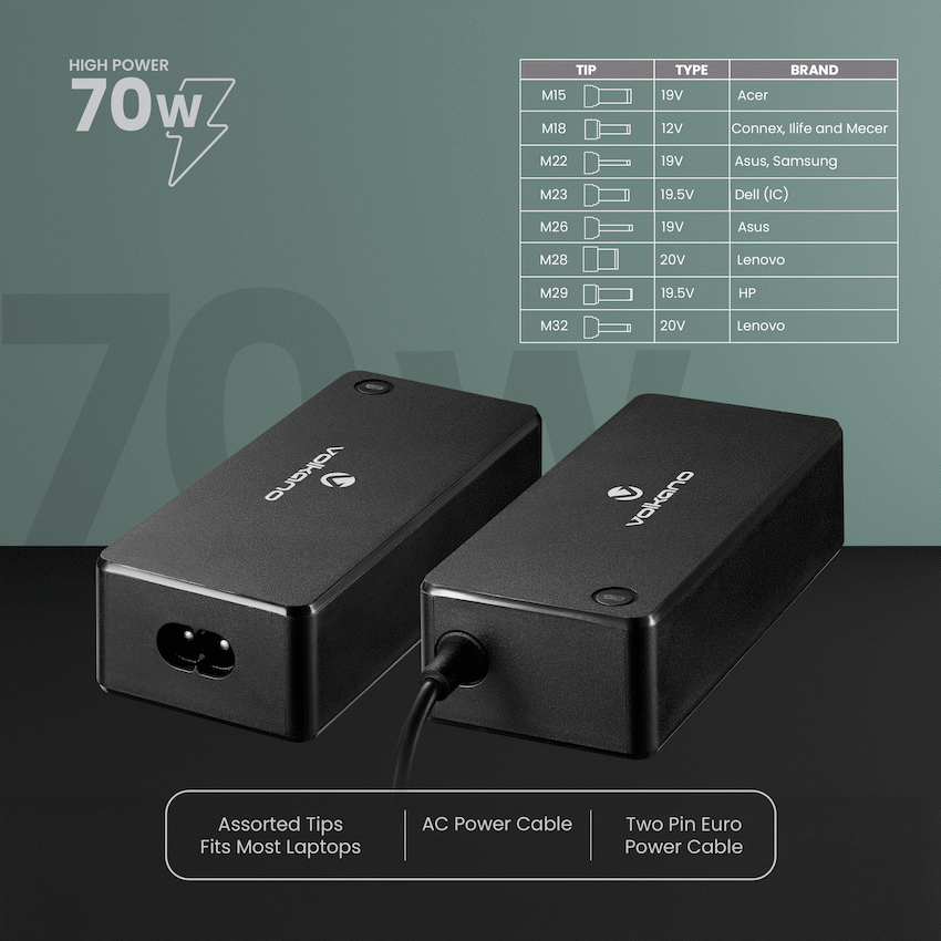 Volkano Computer Accessories Volkano Omni Plus Universal 70W laptop charger with 12V out
