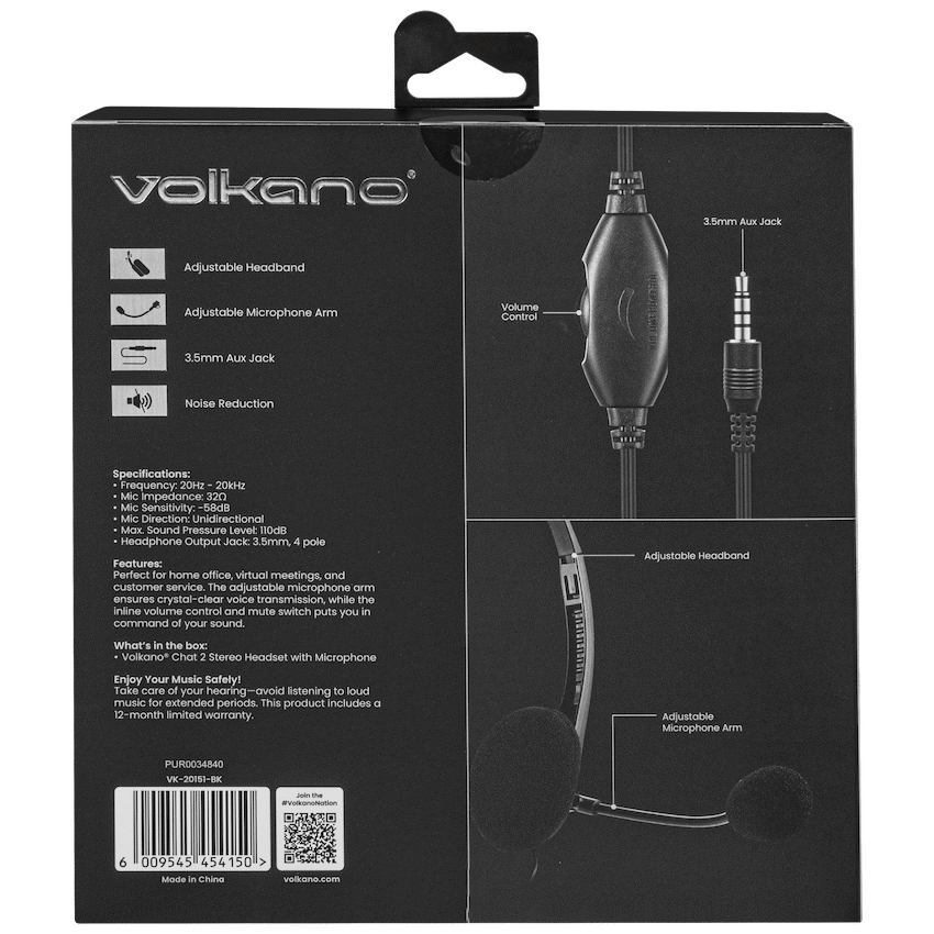 Volkano Computer Peripherals Volkano Chat 2 Stereo Headset with Boom Microphone