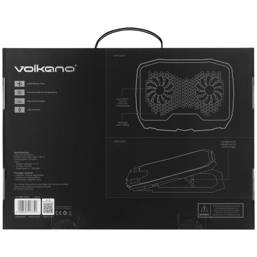 Volkano Computer Peripherals Volkano Glacier Series Upright Notebook Cooling Stand with Dual Fans