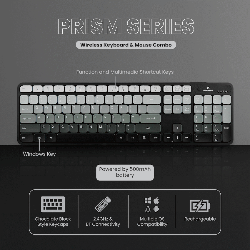 Volkano Computer Peripherals Volkano Prism Series Bluetooth Wireless Keyboard and Mouse - Grey