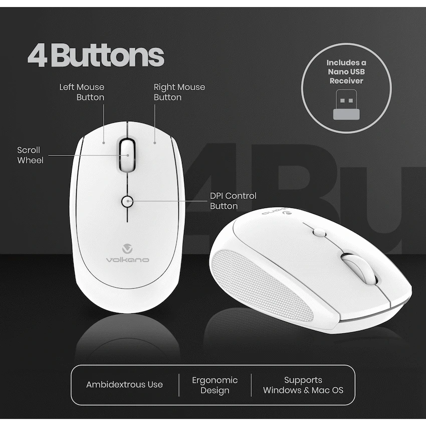 Volkano Computer Peripherals Volkano Talc Wireless Mouse - White