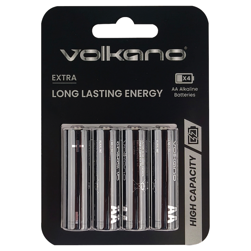 Volkano Electrical Volkano Extra series Alkaline Batteries AA pack of 4