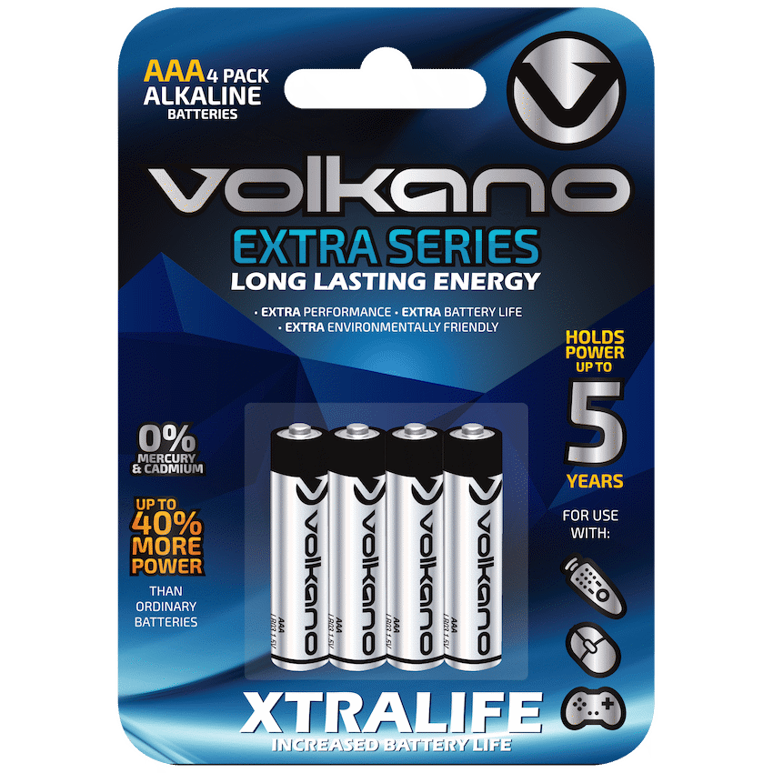 Volkano Electrical Volkano Extra series Alkaline Batteries AAA pack of 4