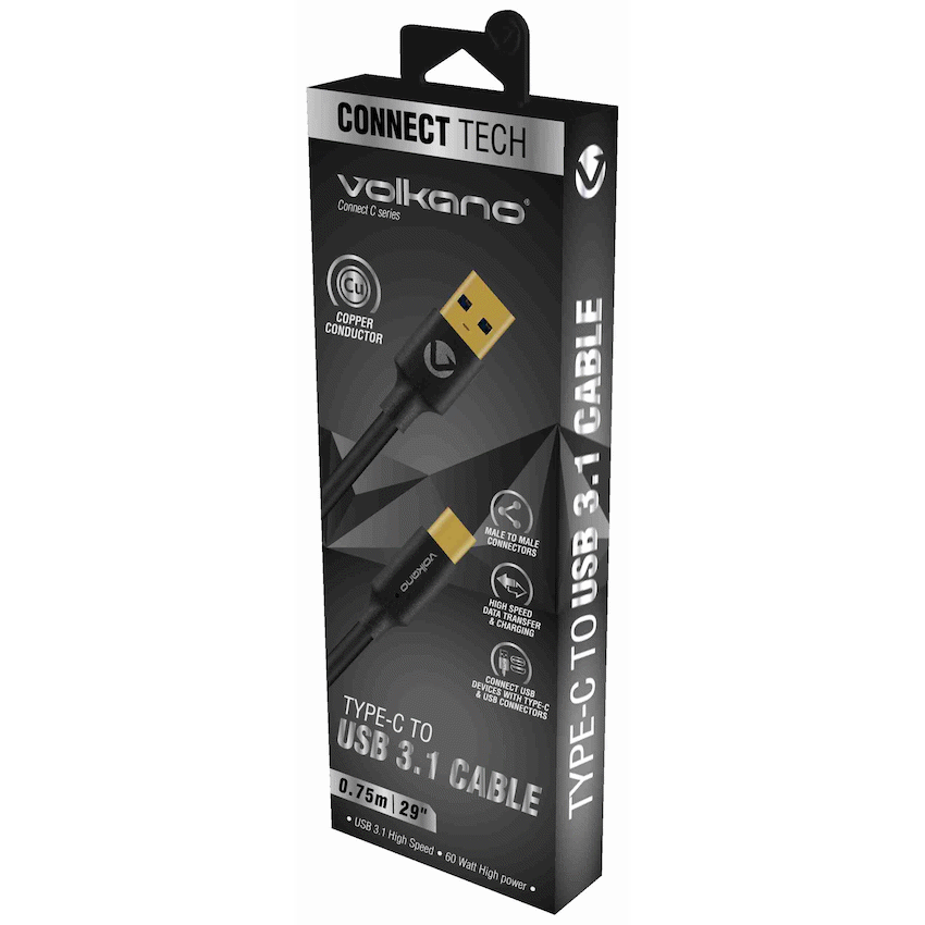 Volkano Mobile Accessories Volkano Connect C Type-C to USB 3.1 Cable M/M 0.75m