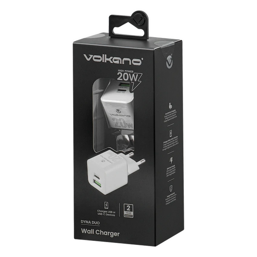 Volkano Mobile Accessories Volkano Dyna Duo 20w PD + QC 3.0 Wall Charger