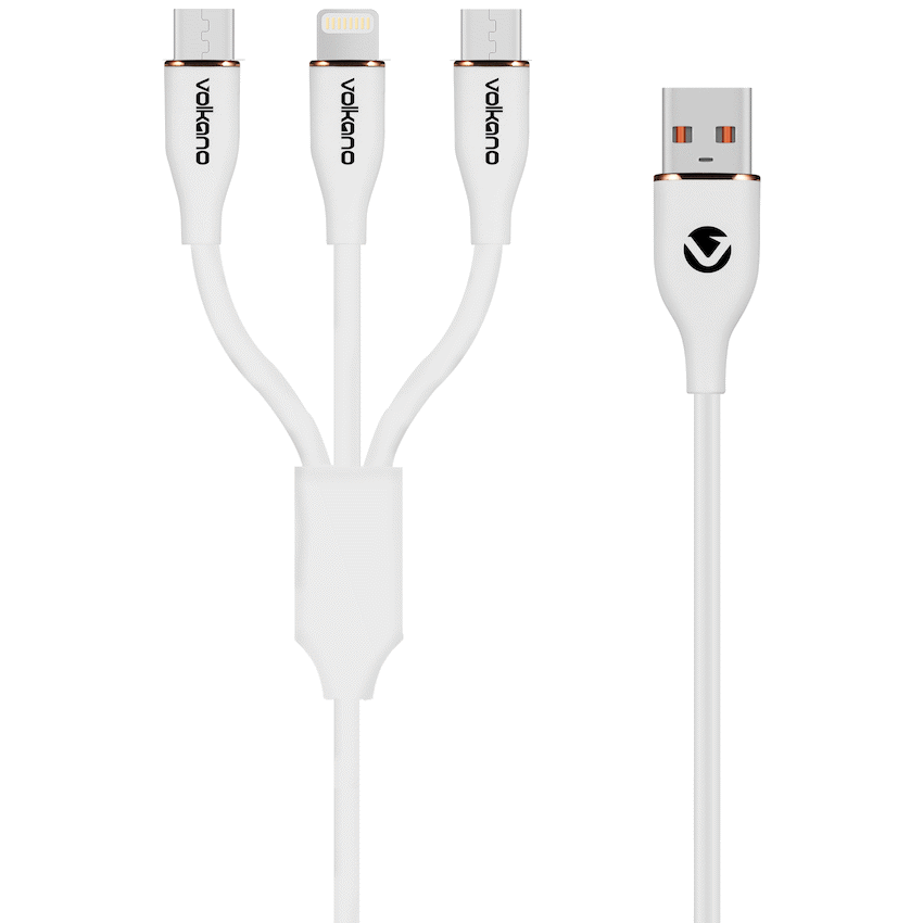 Volkano Mobile Accessories Volkano Flexi Series 3-in-1 Charging Cable - White