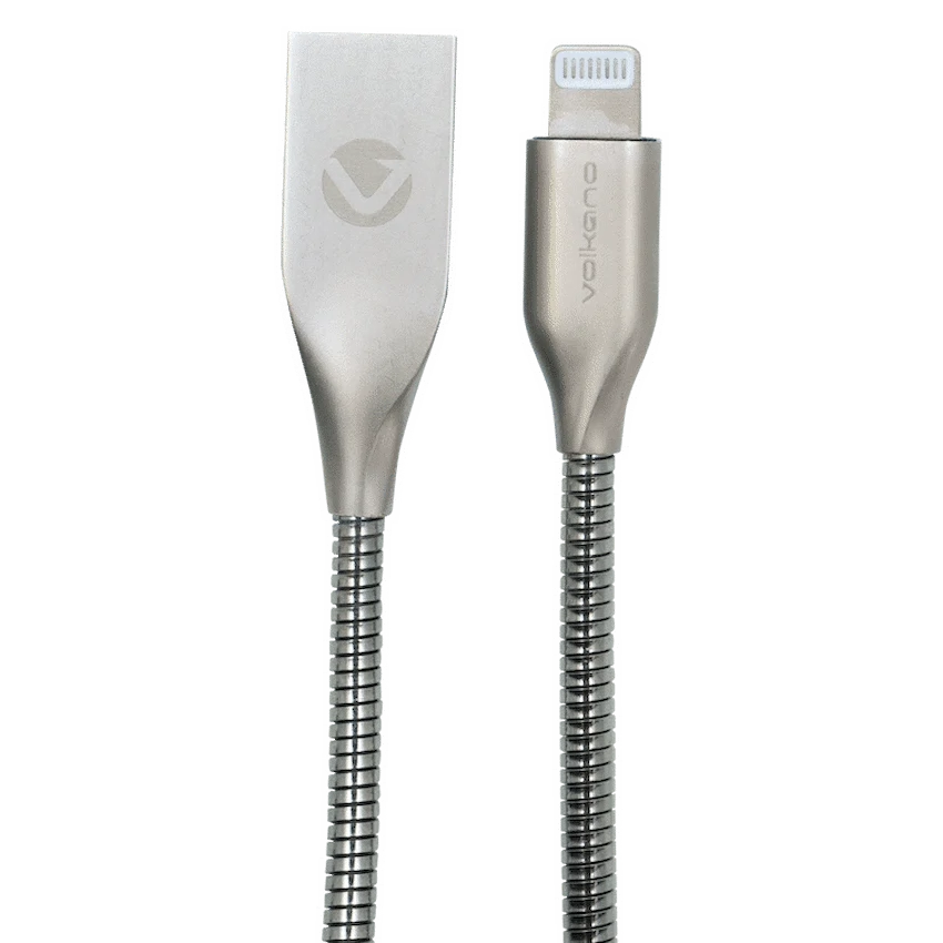 Volkano Mobile Accessories Volkano Iron Series Round Metallic Spring MFI Lightning Cable 1.2m - Silver