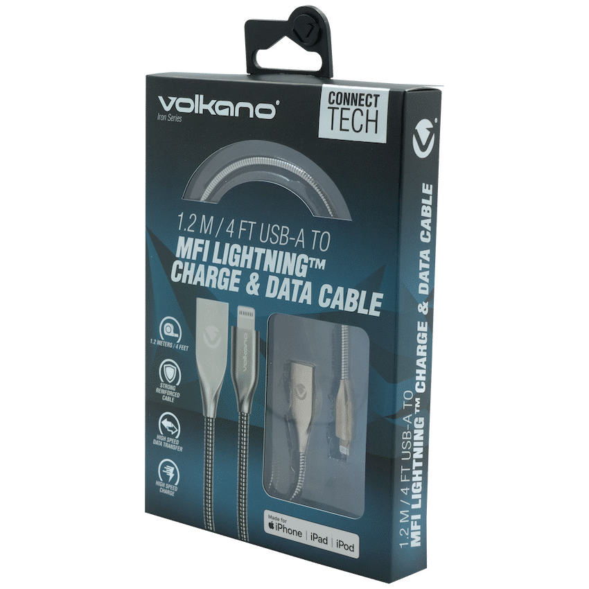 Volkano Mobile Accessories Volkano Iron Series Round Metallic Spring MFI Lightning Cable 1.2m - Silver