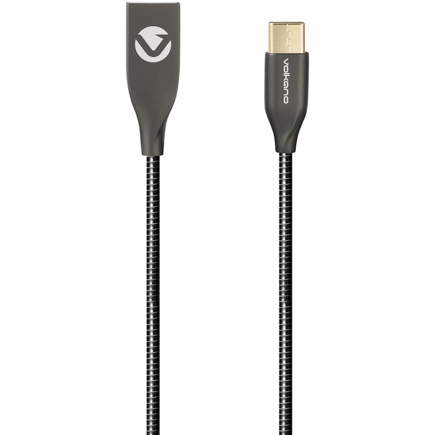 Volkano Mobile Accessories Volkano Iron Series Round Metallic Spring Type-C Cable 6ft - Black