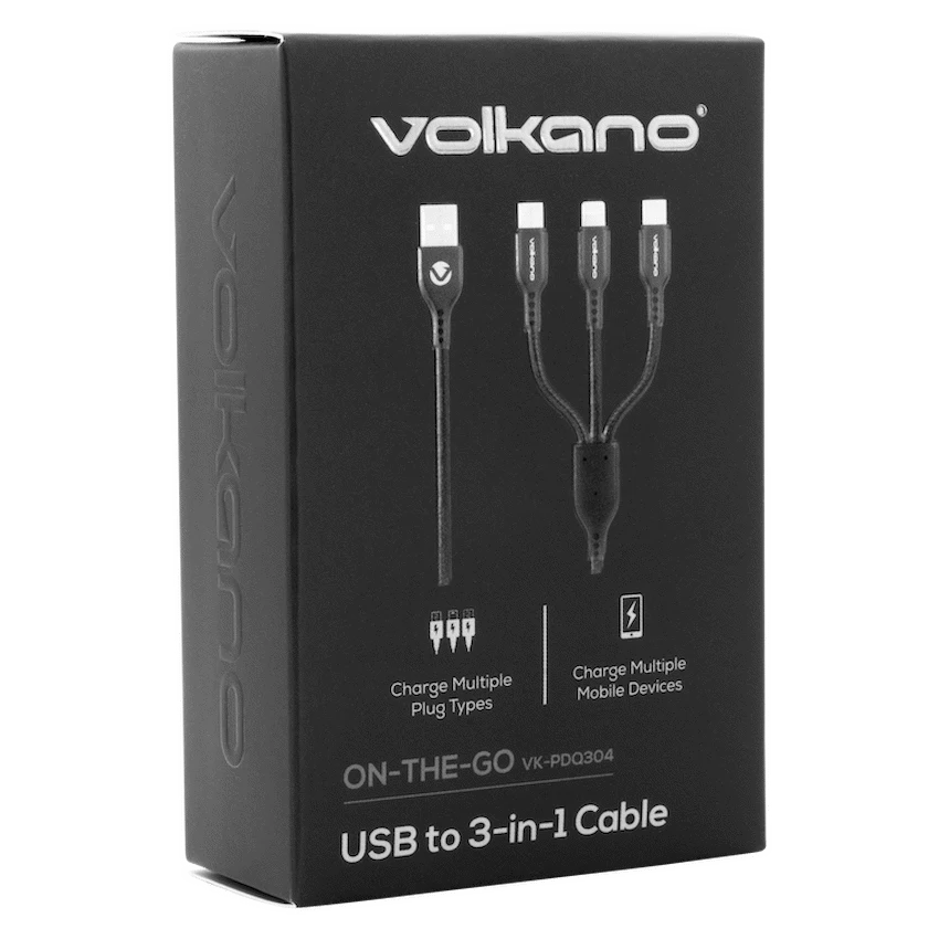 Volkano Mobile Accessories Volkano On-The-Go 3-in-1 1m Braided Cable - Black