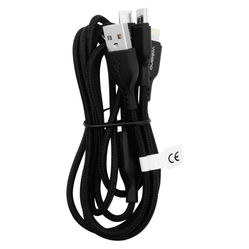 Volkano Mobile Accessories Volkano On-The-Go 3-in-1 1m Braided Cable - Black