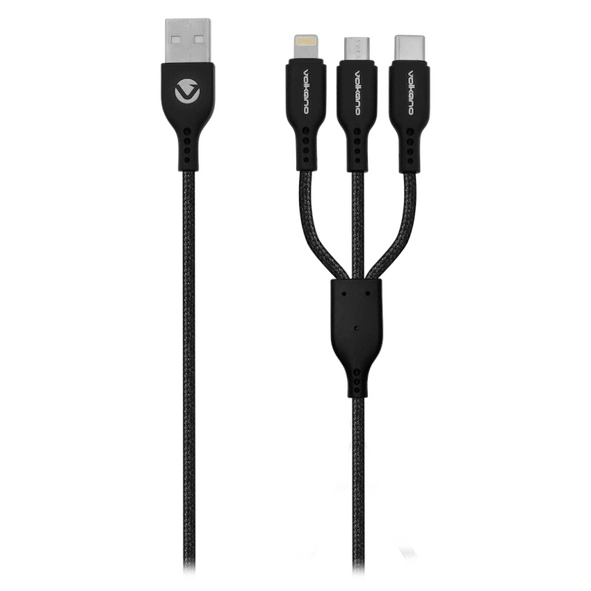 Volkano Mobile Accessories Volkano On-The-Go 3-in-1 1m Braided Cable - Black
